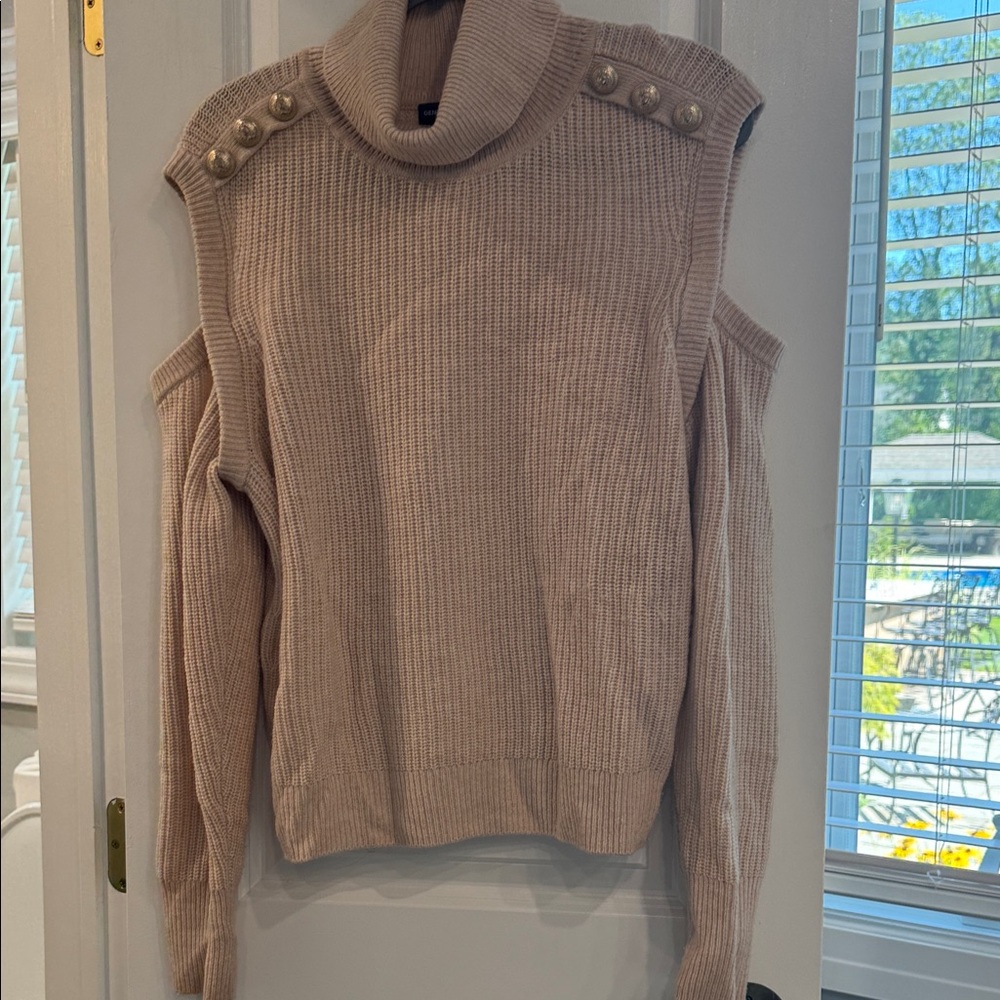 Generation Love Beige Turtleneck Sweater with Shoulder Buttons